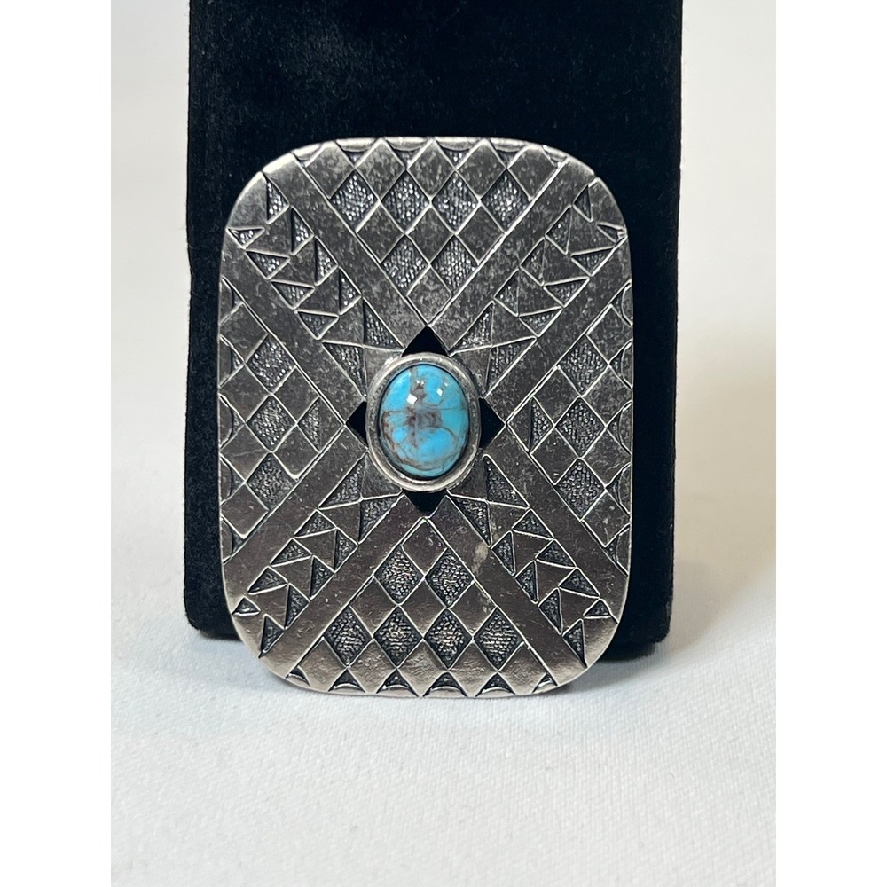 Vintage Caroline Silver Tone Turquoise Cabochon Southwestern Brooch Pendant